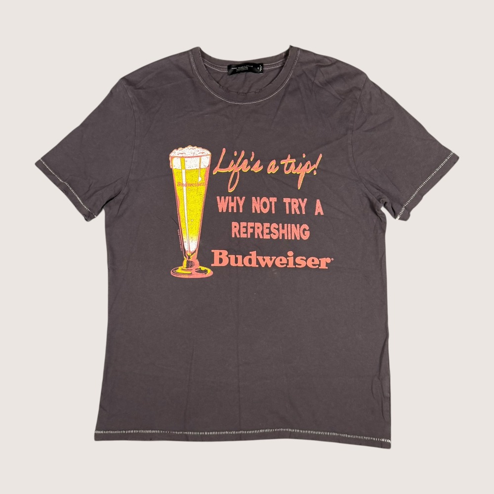 Budweiser Graphic T-Shirt Mens Medium Gray Vintage Distressed Style Streetwear
